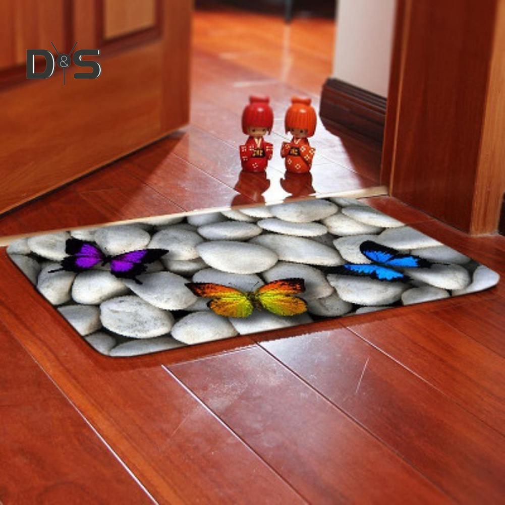 DYS Home Decor Cobblestone Butterfly Pattern Floor Mat Bathroom Non-slip Absorbent Rug Carpet