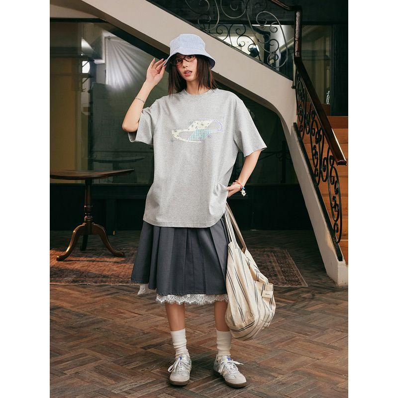 HACR Kids Harshandcruel Children's Funny Patchwork Floral Temperament Embroider Chinese Fad Couple Loose Short Sleeve T-shirt