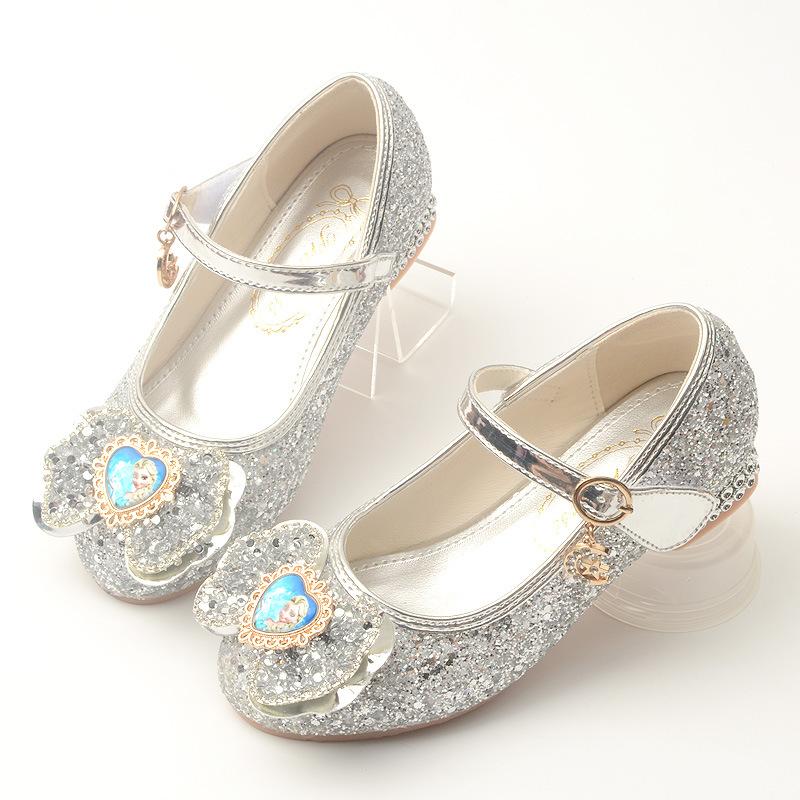 Aisha Bowknot Children's Shoes Spring and Autumn Korean Style Fashion Crystal Sequin Single Shoes with Chunky Heel for Girls Princess Shoes