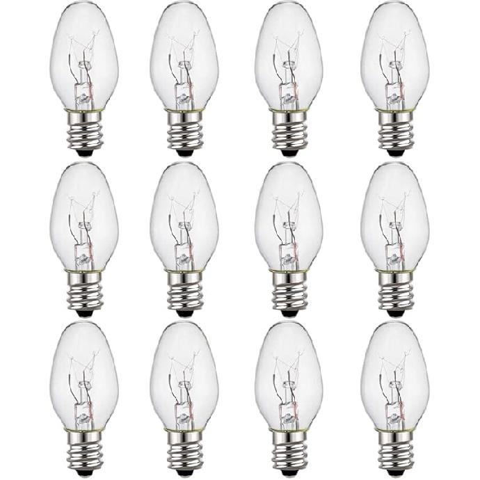 7 Watt Night Light Bulbs and Salt Lamps Replacement Bulbs,C7/7 Watt/120 V/45 Lumen,E12 Candelabra Base Light Bulbs,Warm White - Dimmable,12 Pack