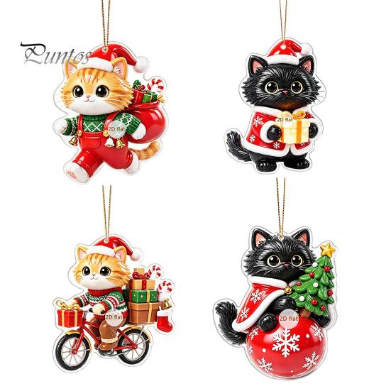 Christmas Stocking Tags Cat Pendant with Hanging Rope, 2D Flat Acrylic Ornament for Xmas Tree Cute Kitty Decor Decoration, Holiday Decor, Party