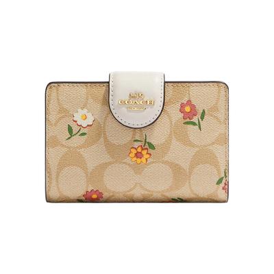 Corner Zip 13 Classic Presbyopia Snap Closure Floral Print Canvas and Leather Wallet Medium Women's Light Khaki