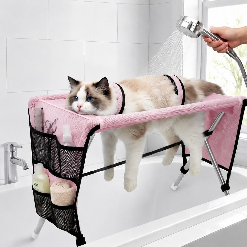 Folding Pet Grooming Hammock Quick Drying with Support Frame Pet Washing Station Anti-Scratch Detachable Dog Grooming Table