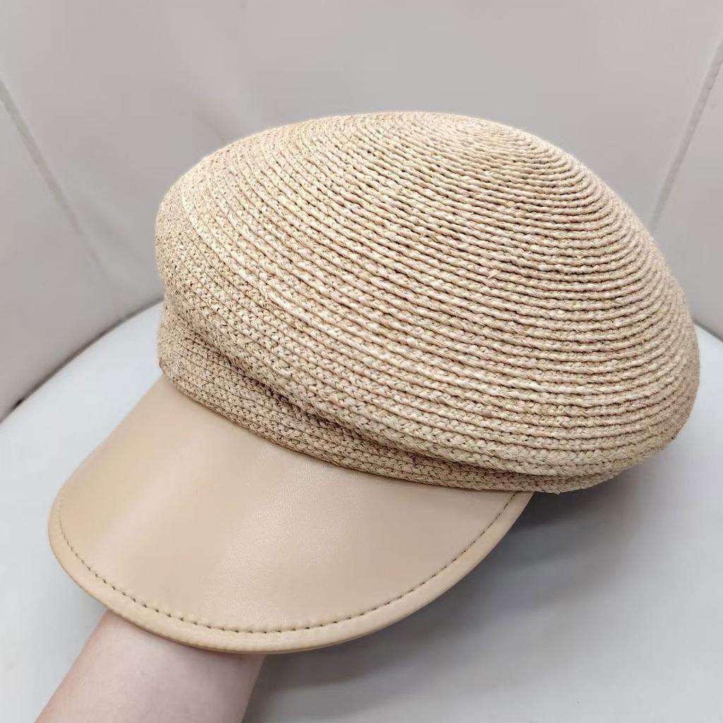 Casquette Asymétrique en Raffia Style Designer Japonais Mode pour Femmes Chapeau de Soleil Protection Solaire Été pour Dame Casquette Gavroche Noir