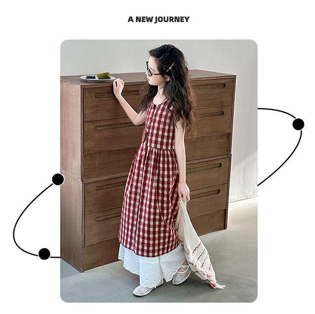 Korean Plaid Summer Outfit for Girls - Trendy Two-Piece Dress Set