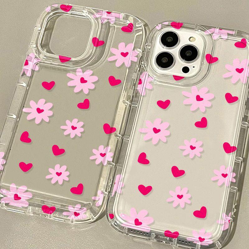 Pink Love Flower for iPhone17promax Mobile Phone Case Apple 14 Large Hole 16/13 New 15