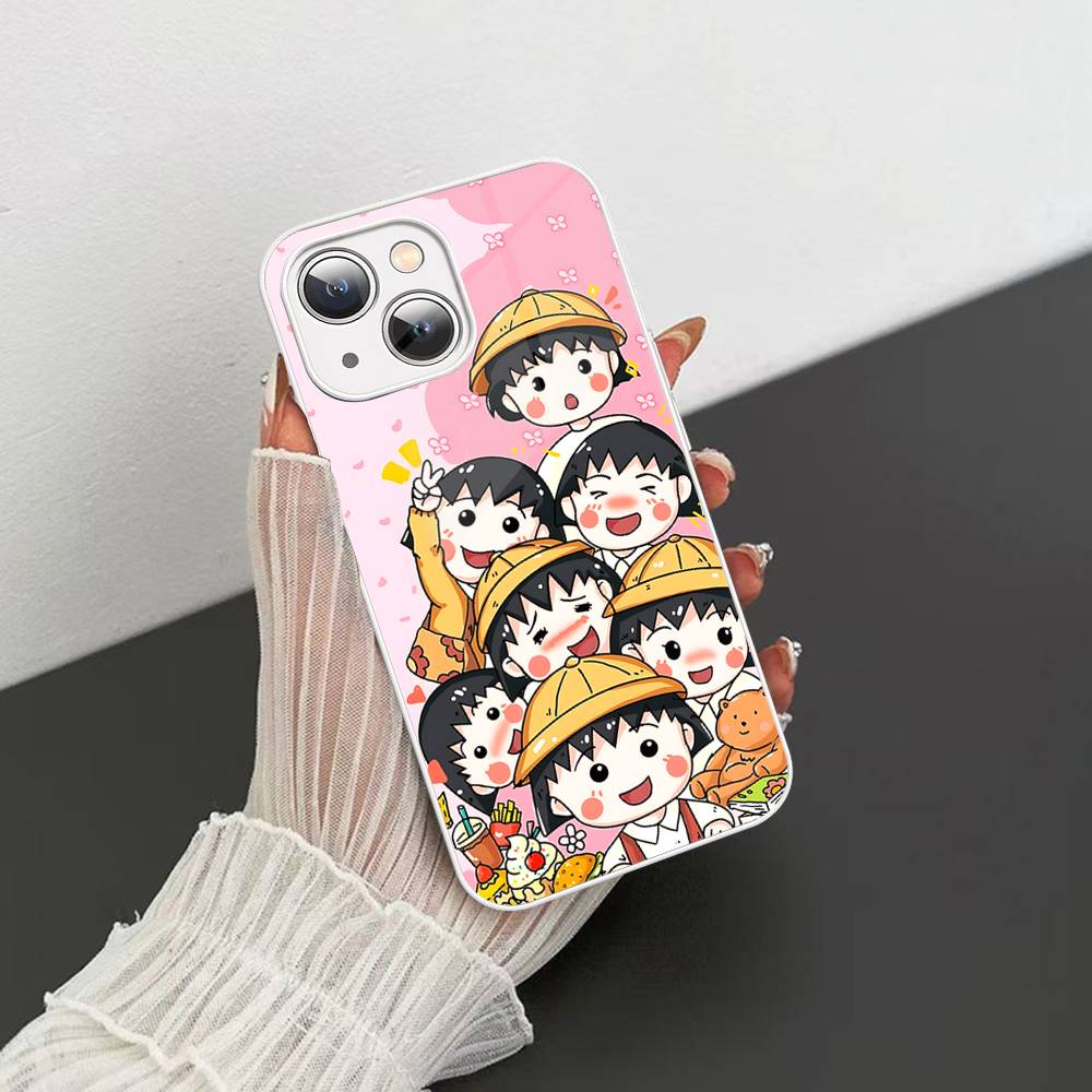 Catoon Chibi M-Maruko ChanS Tempered Glass For Iphone 14 13 12 11 Pro Mini XS MAX 14Plus X XS XR Fundas