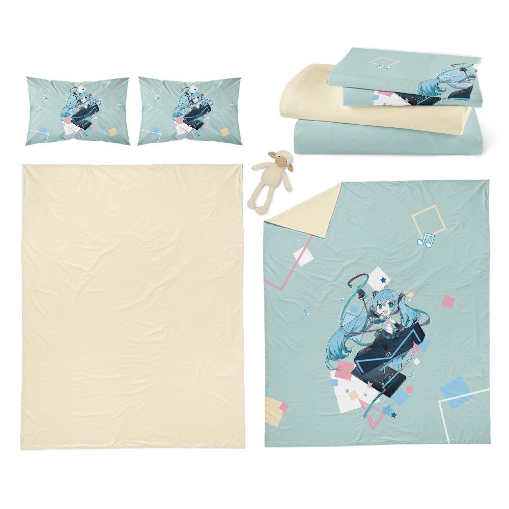 Hatsune Miku Pure Cotton 4-Piece Bedding Set: Cute Duvet Cover & Fitted Sheet for Students