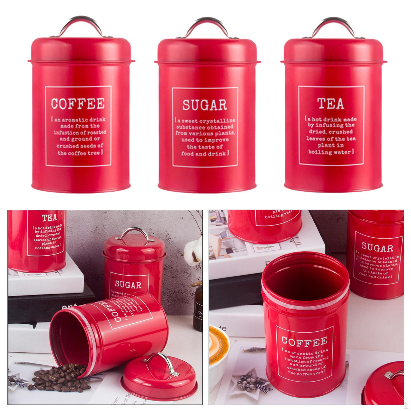

3 Pack Storage with Lids Metal coffee and tea Sugar Tins Jars Set, One Size A Red