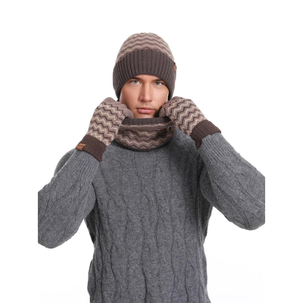 New Winter Men Simple And Stylish Knitted Hat Scarf And Gloves Winter Solid Warm Knitted Set Winter Warm Gifts For Male