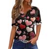 Women's Fashion Casual V,Neck Short,Sleeve T,Shirt With Decorative Buttons And Valentine's Day Print Top