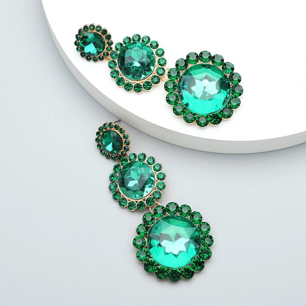 Teardrop Fashion Round Crystal Glass Long Dangle Drop Earrings Luxury Design Vintage Unusual Dainty Earring Pendant Jewelry Gift