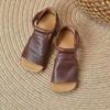 Popular New Style for Summer 2025: Fish-mouth Flat Vintage Sandals with Velcro, Casual Women's Shoes