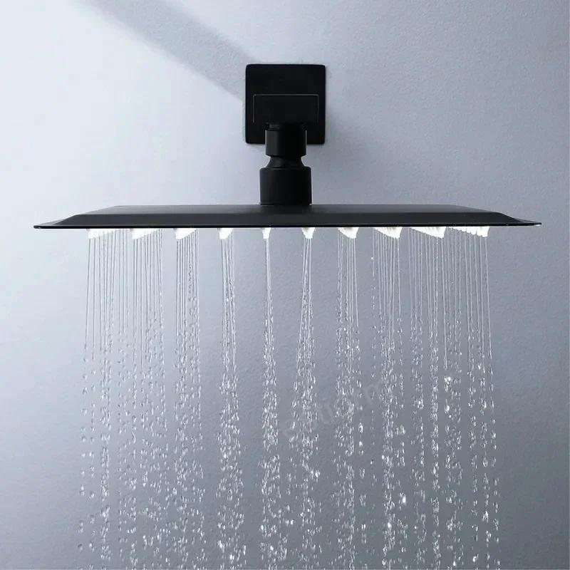 6/8 Inch Black Rainfall Shower Head Stainless Steel Rain ShowerHead Pressurized Big Panel Shower Nozzle Shower Accessories