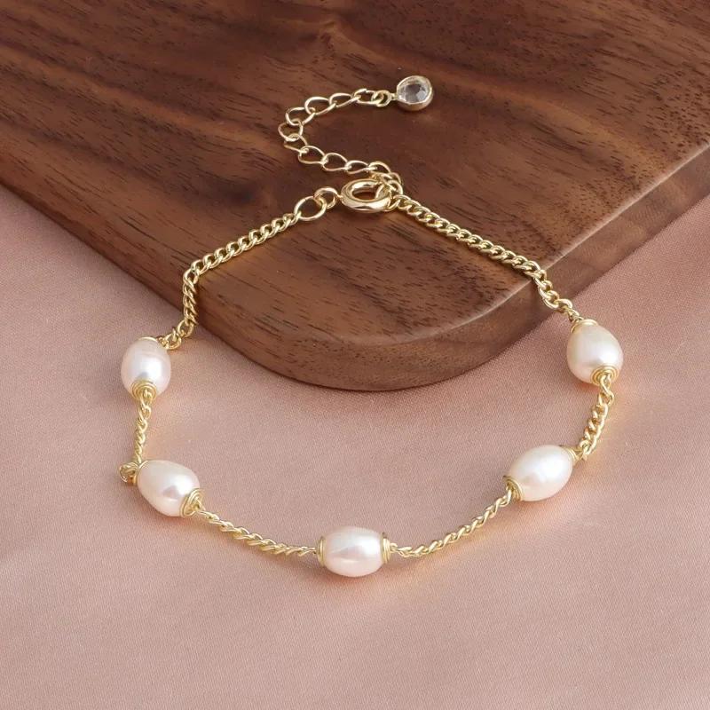 14K Gold Plated Irregular Freshwater Pearl Strand Bracelet For Women Girls Casual Jewelry Accessory