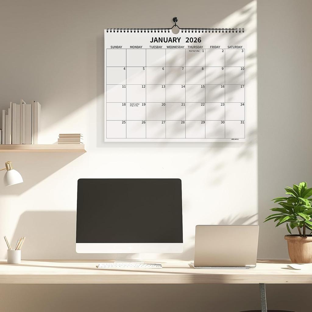 Wall Calendar 2026, 2026 Calendar January 2026 To June 2027, 14"×11" Hanging Calendar for Home Office School Planning (Simple, Horizontal)