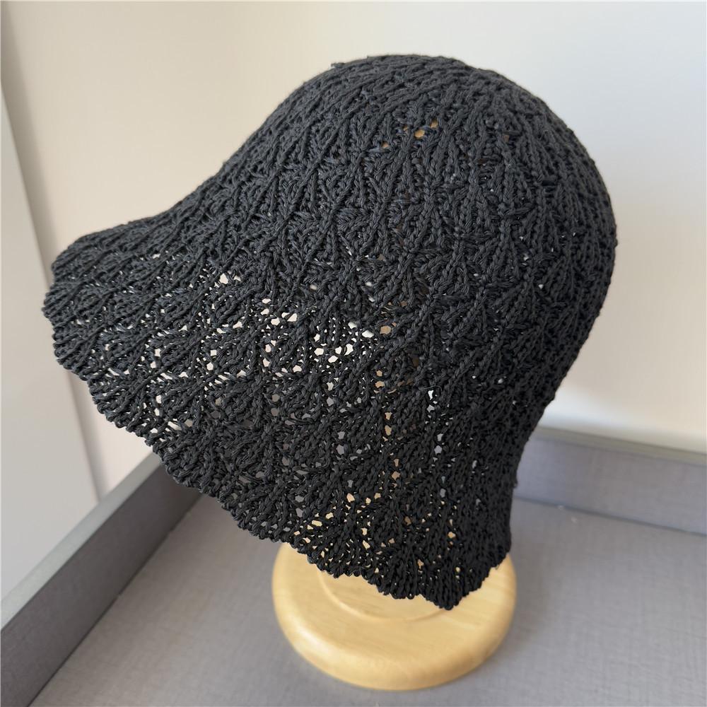 Hollow Thin Breathable Dome Basin Hat Crocheted Bucket Hat Women's Spring and Summer Fresh Age-reducing Bucket Hat with Split Ends