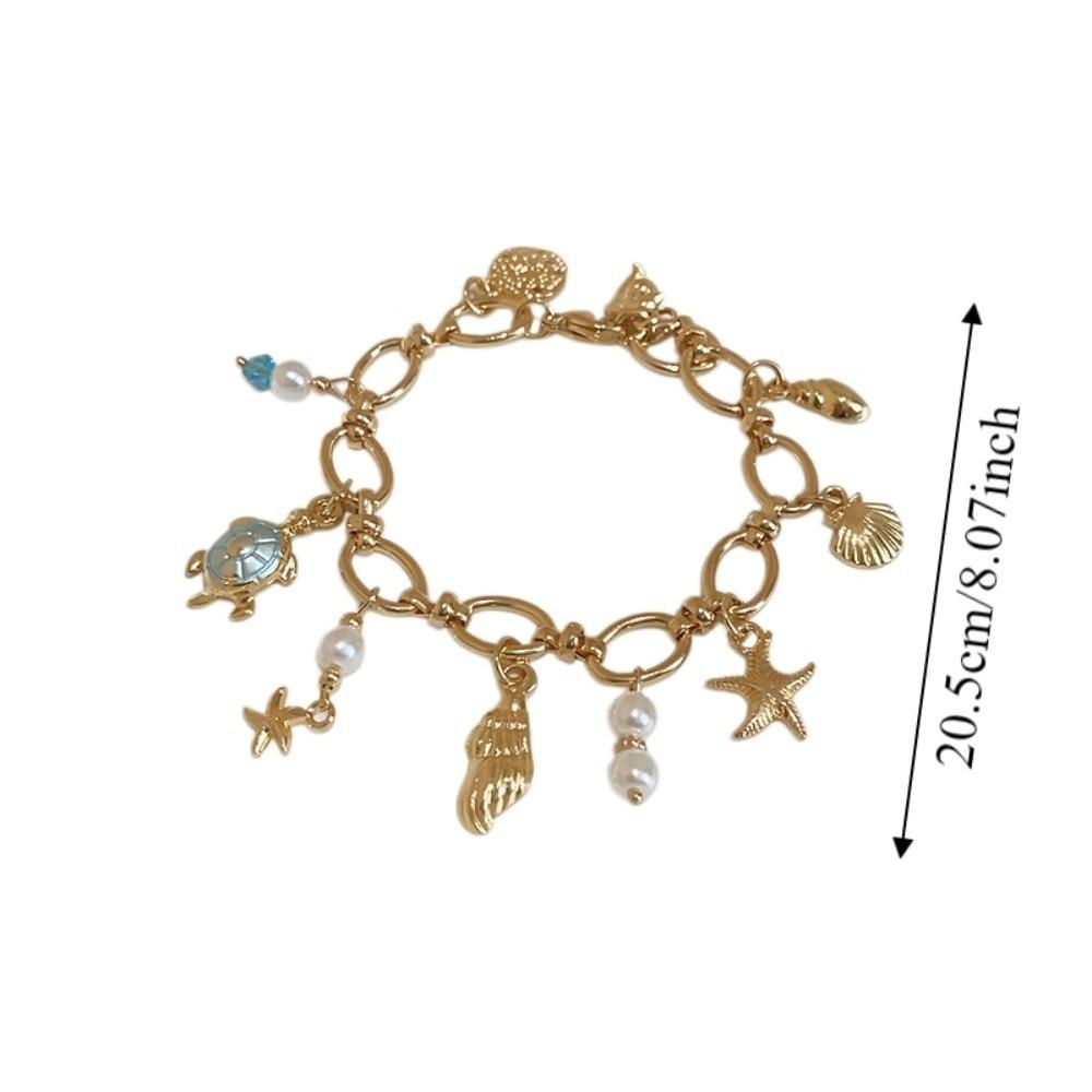 Zinc Zinc Alloy Rhinestone Pearl Starfish Beaded Bracelet Shell Beaded Hand Chain  Girls Couple Gift