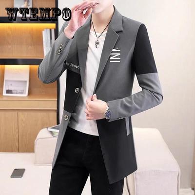 Erkek V yaka İş Elbisesi Dikiş Renkli Düğmeler Ceket Rahat İnce Rüzgarlık Trend Parka İlkbahar ve Sonbahar
