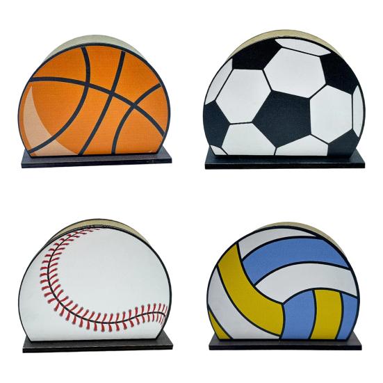 Sports Ball Napkin Holder for Table, Freestanding Wooden Napkin Dispenser, Tabletop Tissue Towel Holder for Sports Theme Birthday Party Supplies