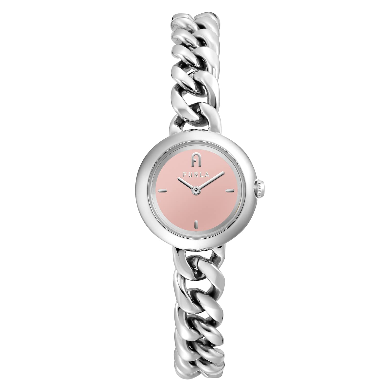 

Watch FURLA CHAIN ROUND Pink Dial Stainless Steel Quartz 27MM Watch Jewelry Accessory WW00019007L1 Silver [Furla] Women s [Item] рожевий