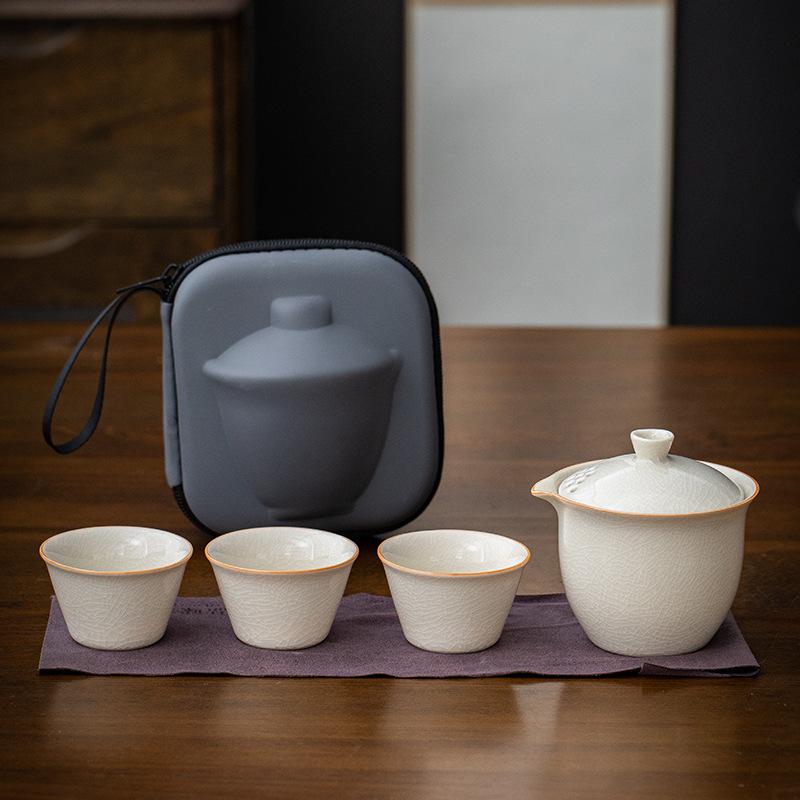 Small Fresh Travel Tea Set, Convenient Storage Bag, Ceramic Express Cup, Two or Three Cups of Tea Cans