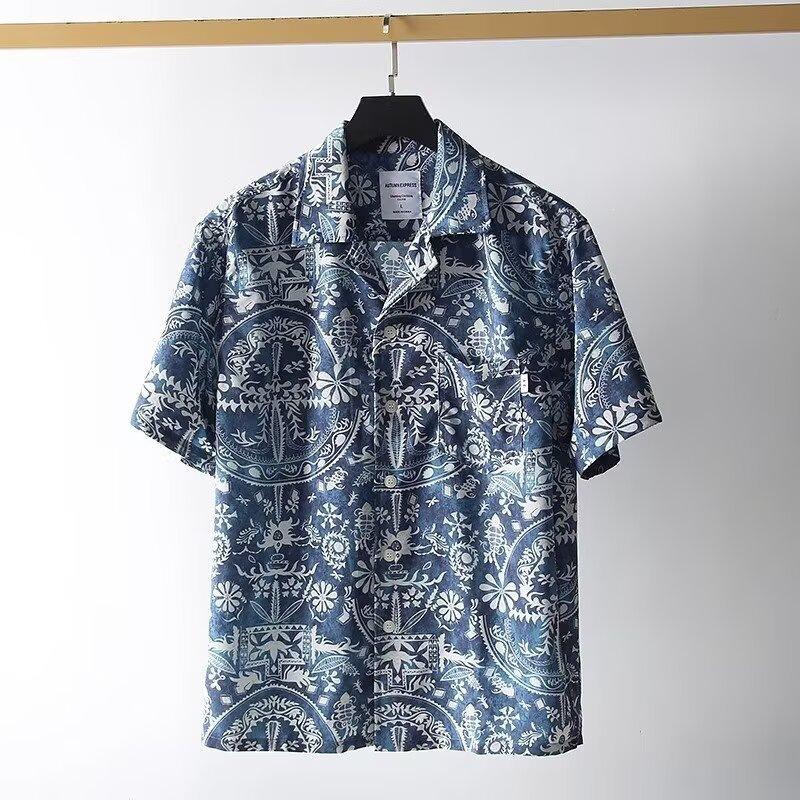 

Men Short Sleeve Paisley Print Cuban Collar Shirt Casual Summer Beach Shirt M