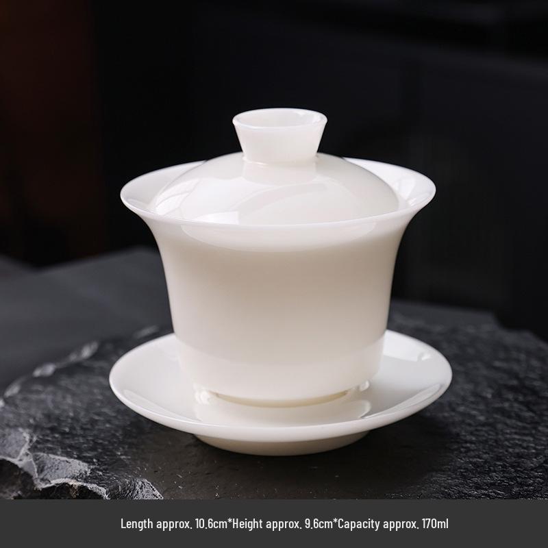 Ice Jade Gaiwan: Large Luxury White Porcelain Tea Bowl & Cup