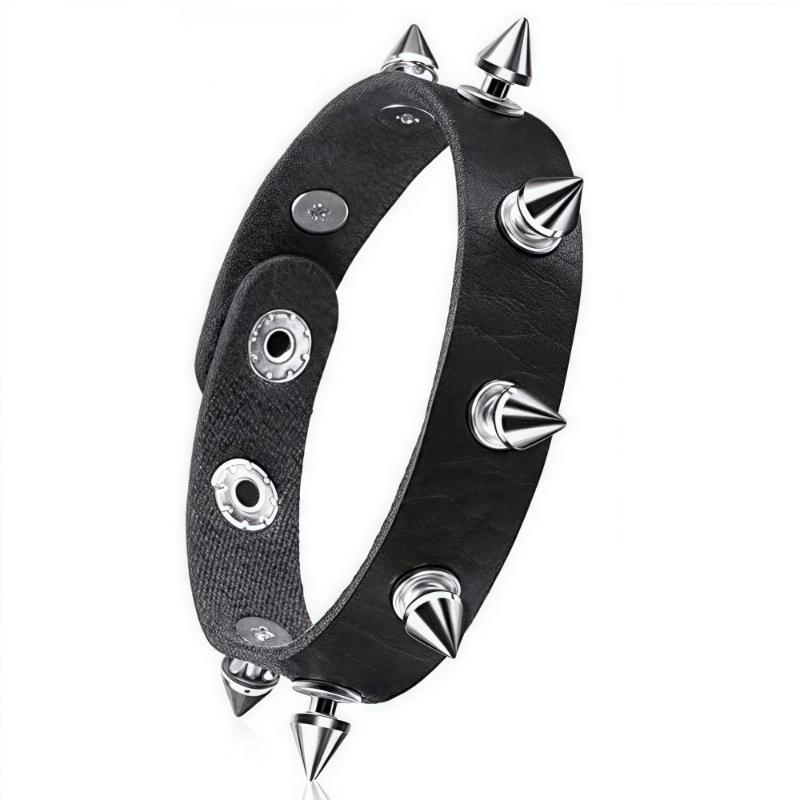 Punk Pu Leather Bracelet Gothic Rock Unique Rivet Stud Wide Cuff Unisex Bangle Wristband Adjustable Party Jewelry