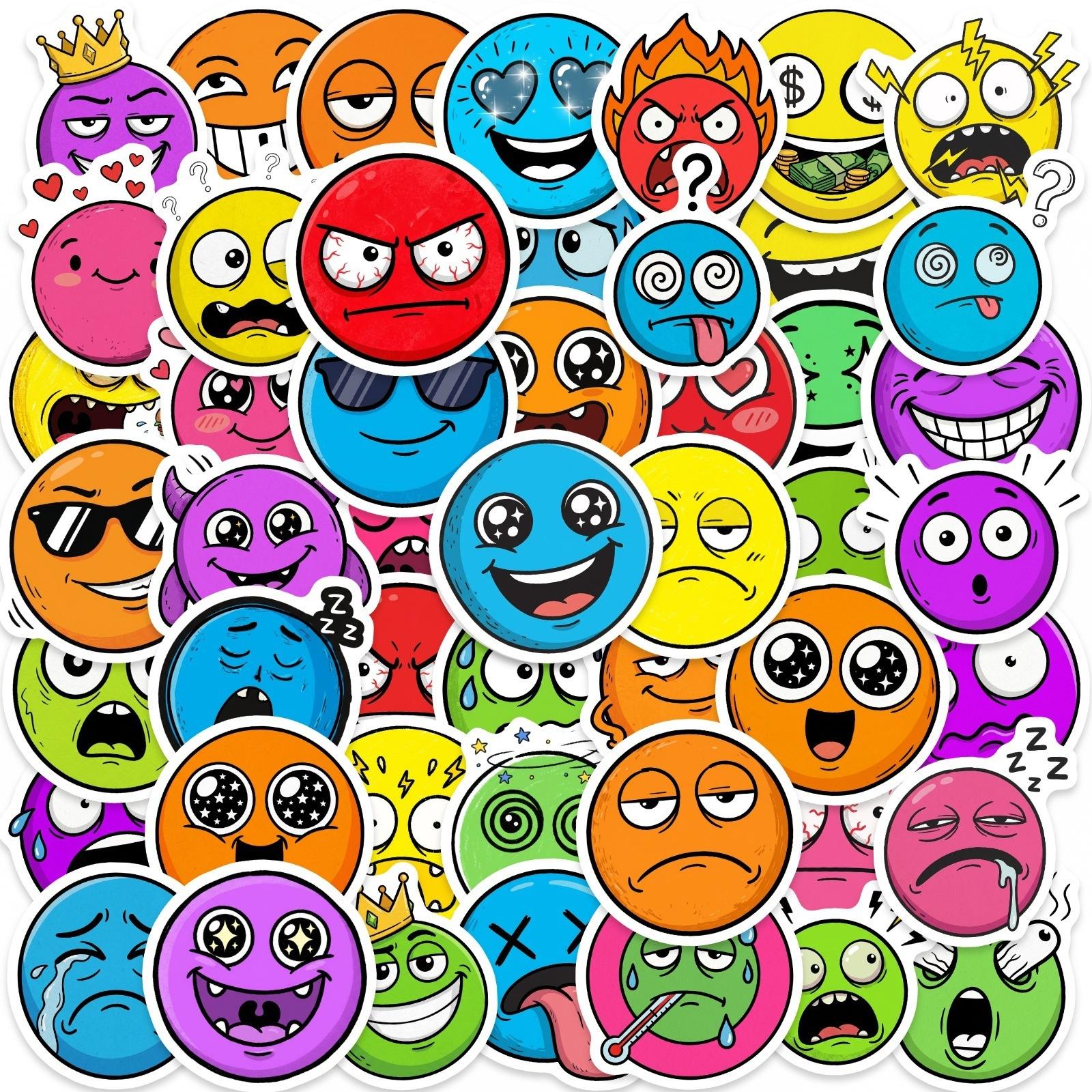 50 Funny Color Emoji Stickers Fun Graffiti Emotional Emotions Luggage Hand Account Waterproof Decorative Stickers