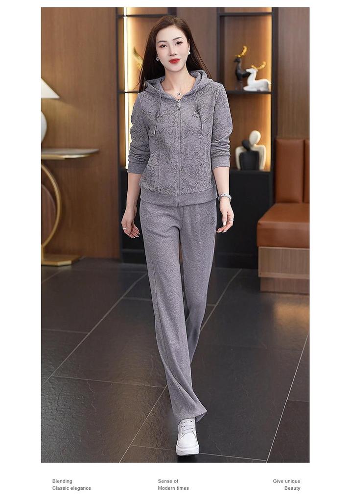 Korean Style Women's Hoodie & Long Pants Set - Casual, Loose, Anti-Aging Sportswear for Spring & Autumn