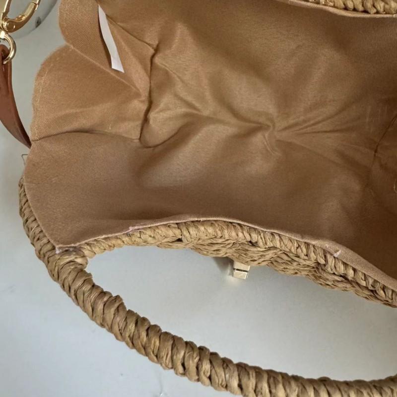 Single-shoulder Bag Fashionable Frame Knitted Hand Paper Rope Simple Curved Leather Buckle Handle Small Round Female