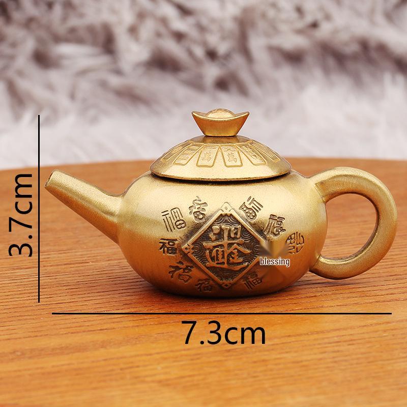 Brass Gold Mahjong Teapot with Red Rope Handle