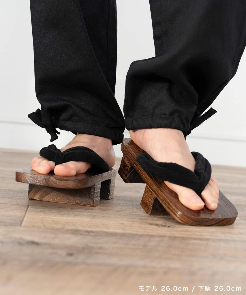 Geta Sandals with Two Black and Paulownia Wood Base Burnt Paulownia [KYOETSU] Men's Teeth, Straps, (27.0cm, Wood)
