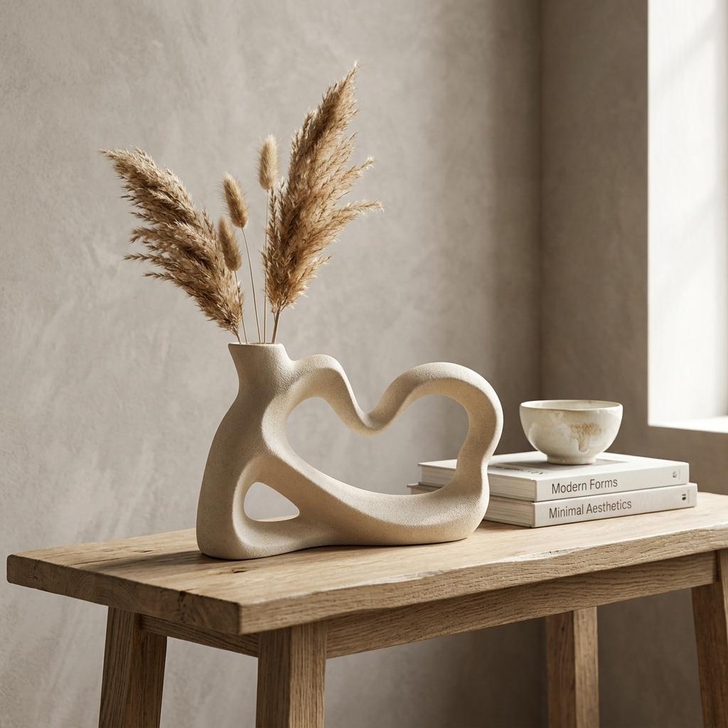 Organic Wave Ceramic Vase – Modern Wabi-Sabi Sculptural Flower Vase, Textured Sandstone Decor, 25.5cm Decorative Vase for Living Room & Home Tabletop грязно-белый