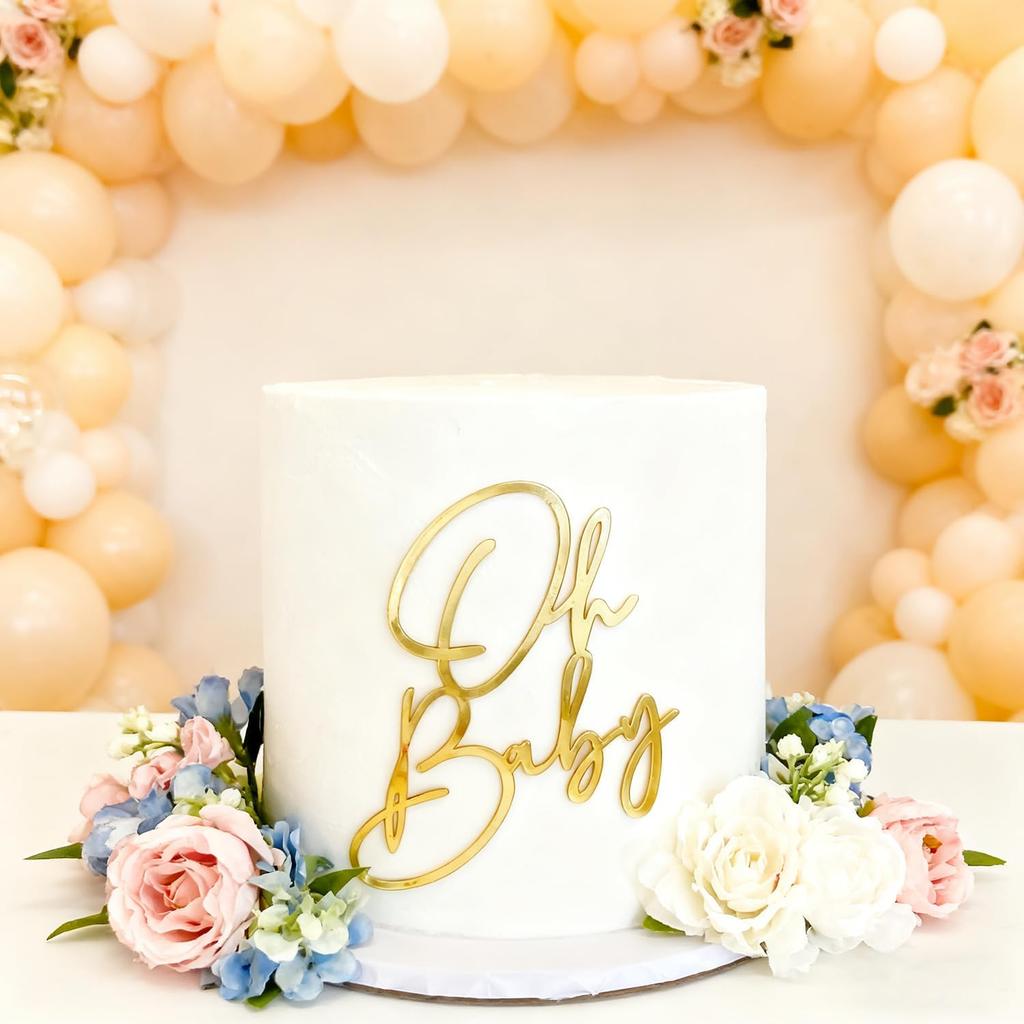 Acrylic Gold Oh Baby Cake Topper, Baby Welcome Party Cake Decoration Acrylic Cake Decoration for Baby Shower Gender Reveal Birthday Party Supplies