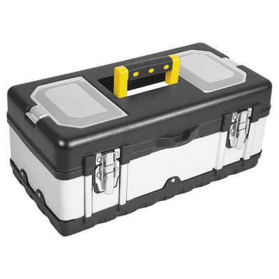 Stainless Steel Tool Box Portable Storage Box with Removable Tray Suitcase Metal Tools Organizer Box for Electrician Auto Repair