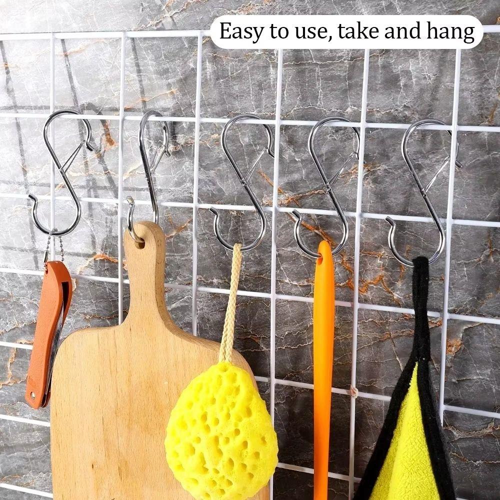10Pcs S-Shape Balcony Clothes Hanger Spring Clasp Stainless Steel Kitchen Pot Rack Hooks Thickened Windproof