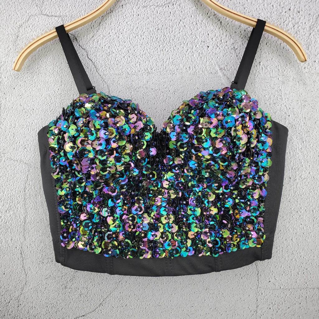 Sequined Strapless Outerwear Sparkling Innerwear Lightweight Tank Top Best-selling Wrap-around Top Off-the-shoulder Sleeveless Underwire Top for Women