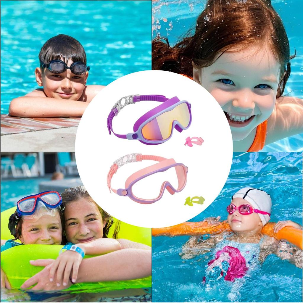 Kids Swimming Goggles for Boys & Girls (3-14 Years) - Big Frame HD View, Anti-Fog, No-Leak, Comfortable Silicone Swim Goggles