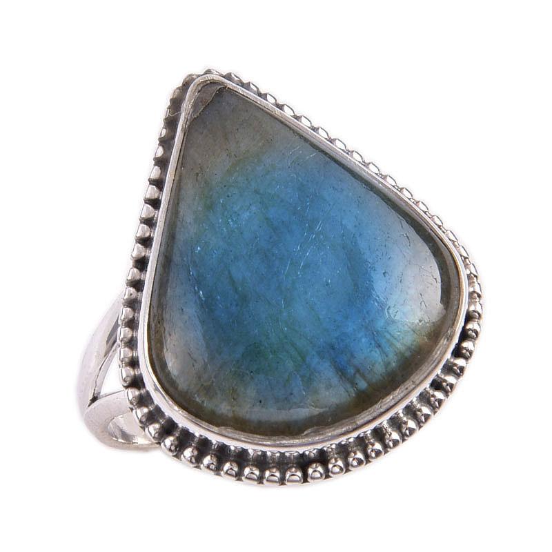 Natural Labradorite Gemstone 925 Solid Sterling Silver Jewelry Ring Size 10 J9r11