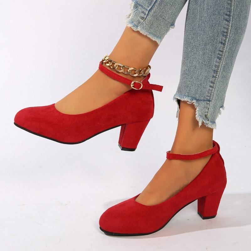 

Fashion Block Heel Single Shoes Autumn New Round Toe Shallow Suede Slip Strap Anti-slip Wear-resistant Single Shoes 35