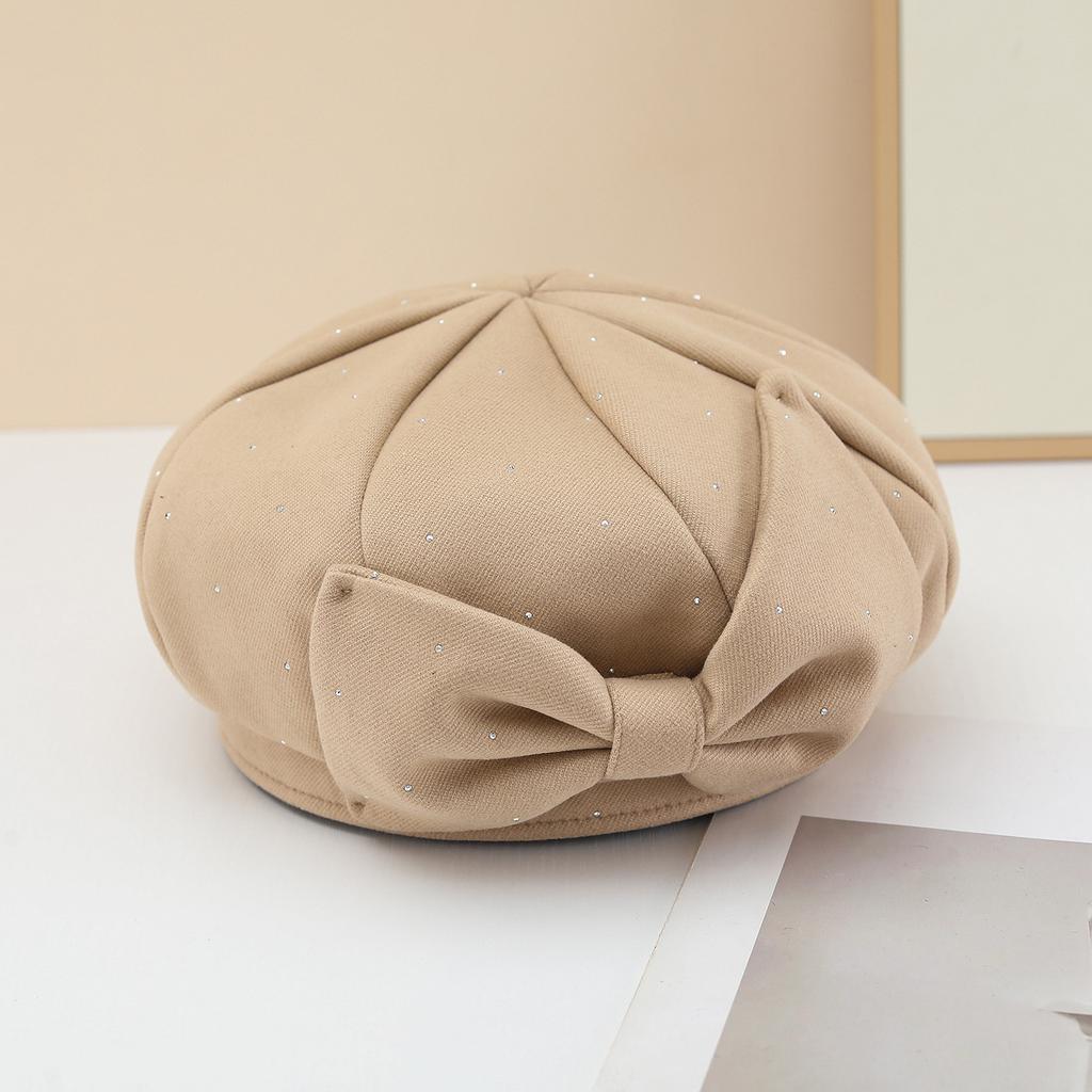 Women S Autumn Winter Rhinestone Beret Newsboy Hat Face Slimming Vintage Literary Cap