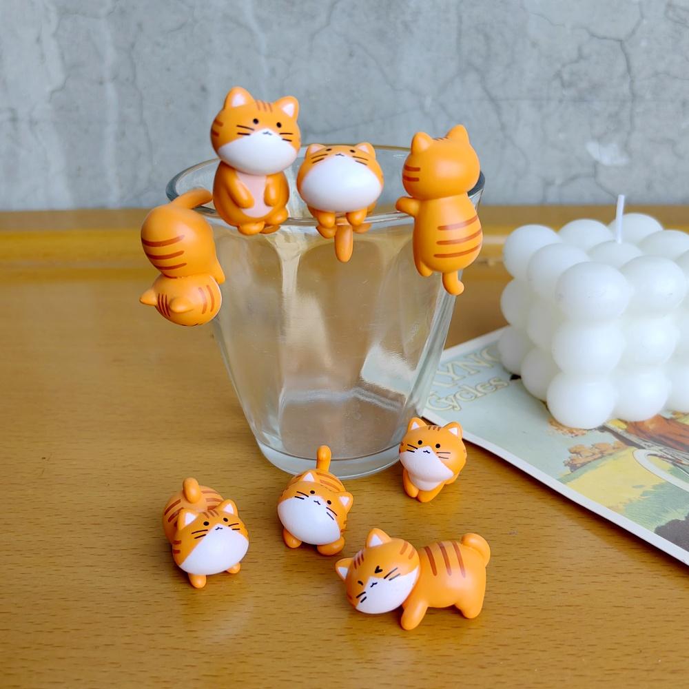 8pcs Funny Cute Orange Cat Animal Car Decoration Pvc Craft Miniature Figure Tiny for Bonsai Microlandscape Fairy Garden Decor
