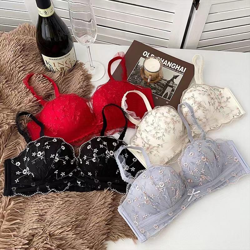 Small Breasts Gathered Women's Underwear Flat Chest Collection Side Breast Anti-sagging No Steel Ring Embossed Women's Bra