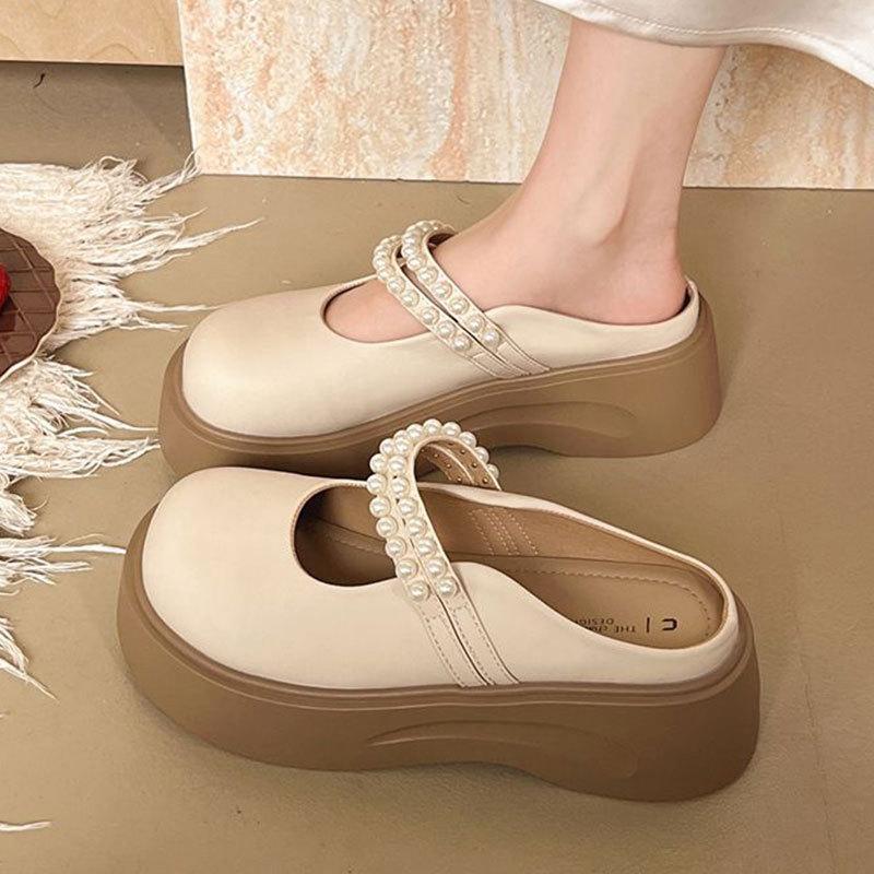 Märke trasig kod rea första lager kohud damskor mjuk sula inte trötta fötter enkelskor Mary Jane-skor inre höjdhöjande skor tofflor