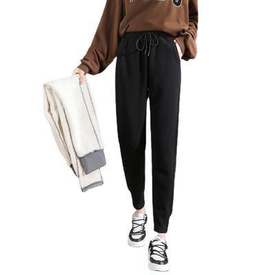 Autumn and Winter New Style Fleece-lined and Thickened Drawstring Pants for Outer Wear, High-waisted Drawstring Versatile Thermal Pants.