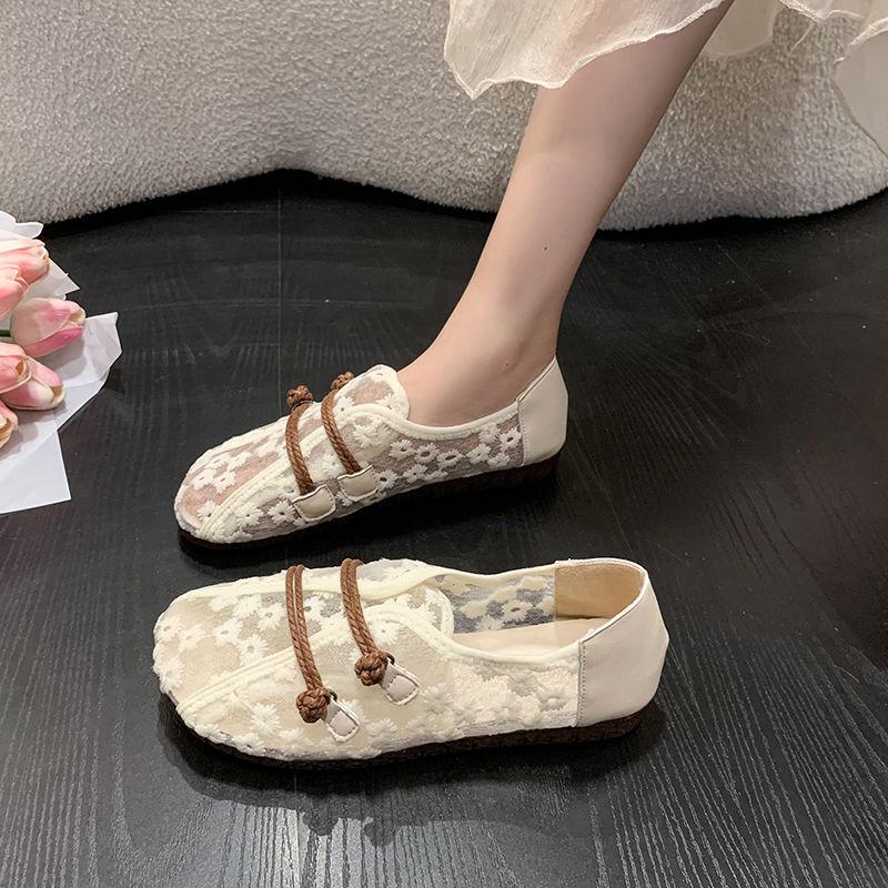 Woman Footwear Flat Slip on Hollow Mesh Breathable Shoes for Women Offers Korean Aesthetic High Quality Deals Cotton Original 39