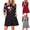 Túnica feminina estampada de Natal manga comprida vestidos com bolsos vestido camiseta plus size