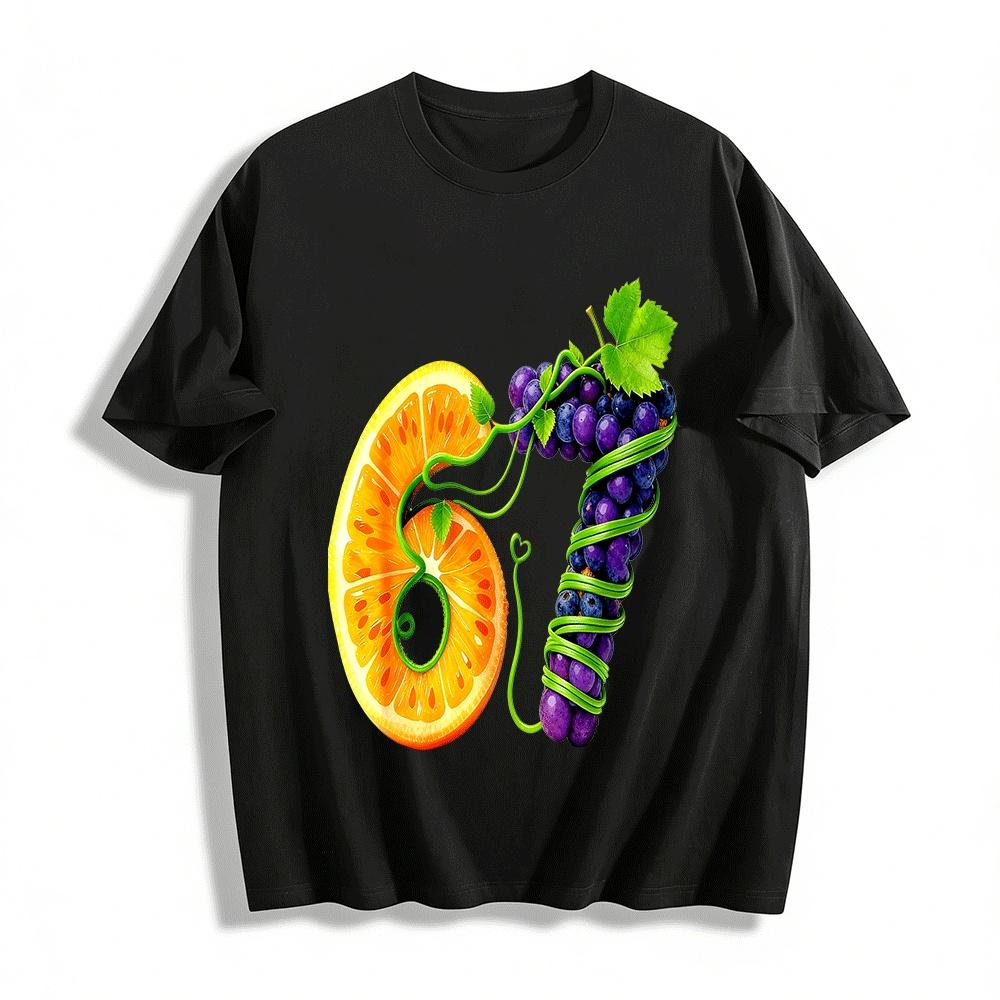 Fruit Number 67 Print Casual T-Shirt Unisex Fun Graphic Tee Pure cotton T-shirt XXS